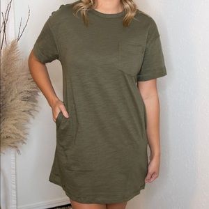 Olive tee shirt dress with pockets brand new with tags.